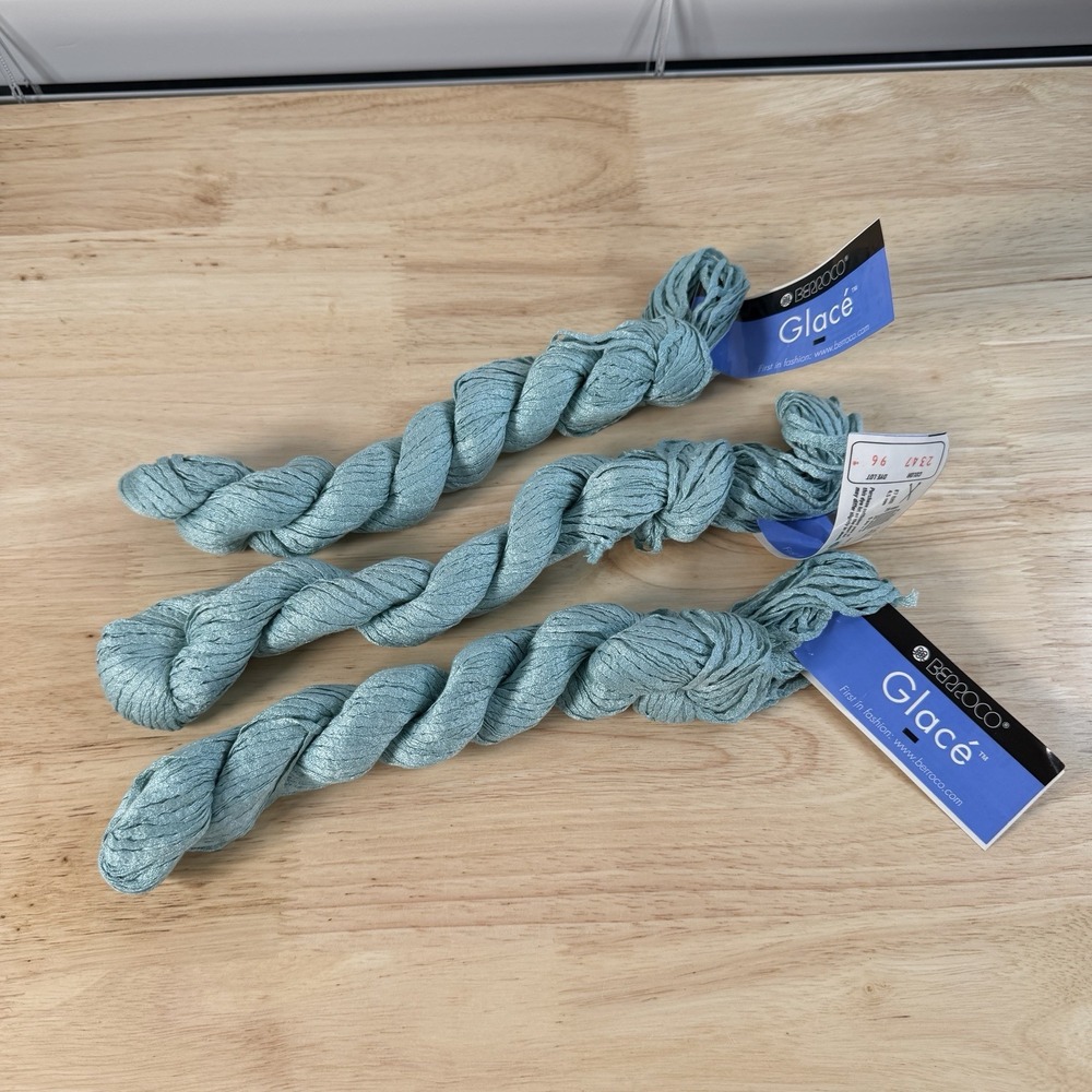 Berroco Glace Ribbon Yarn Lot of 3 Skeins Color 2347 Dye Lot 96 Blue Rayon